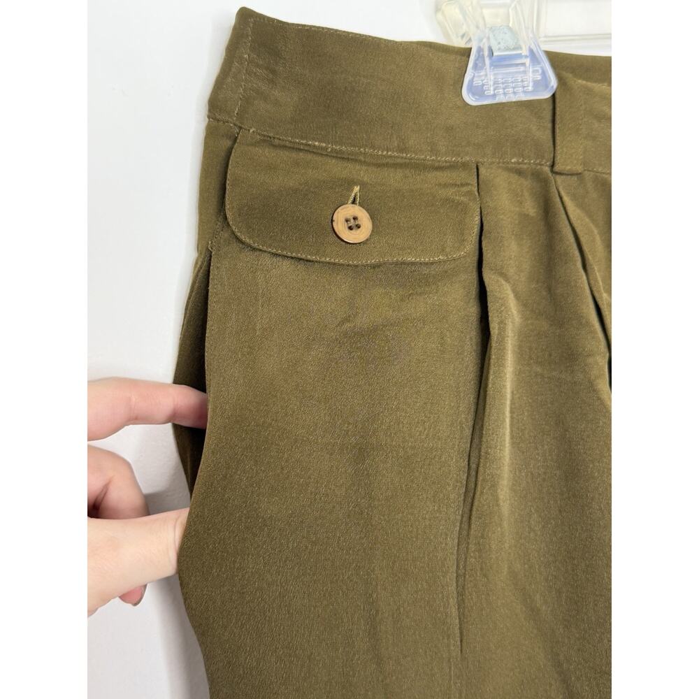 DUE per DUE Womens Olive Green 100% Silk Trousers Pants Office Size 16 - Picture 3 of 6